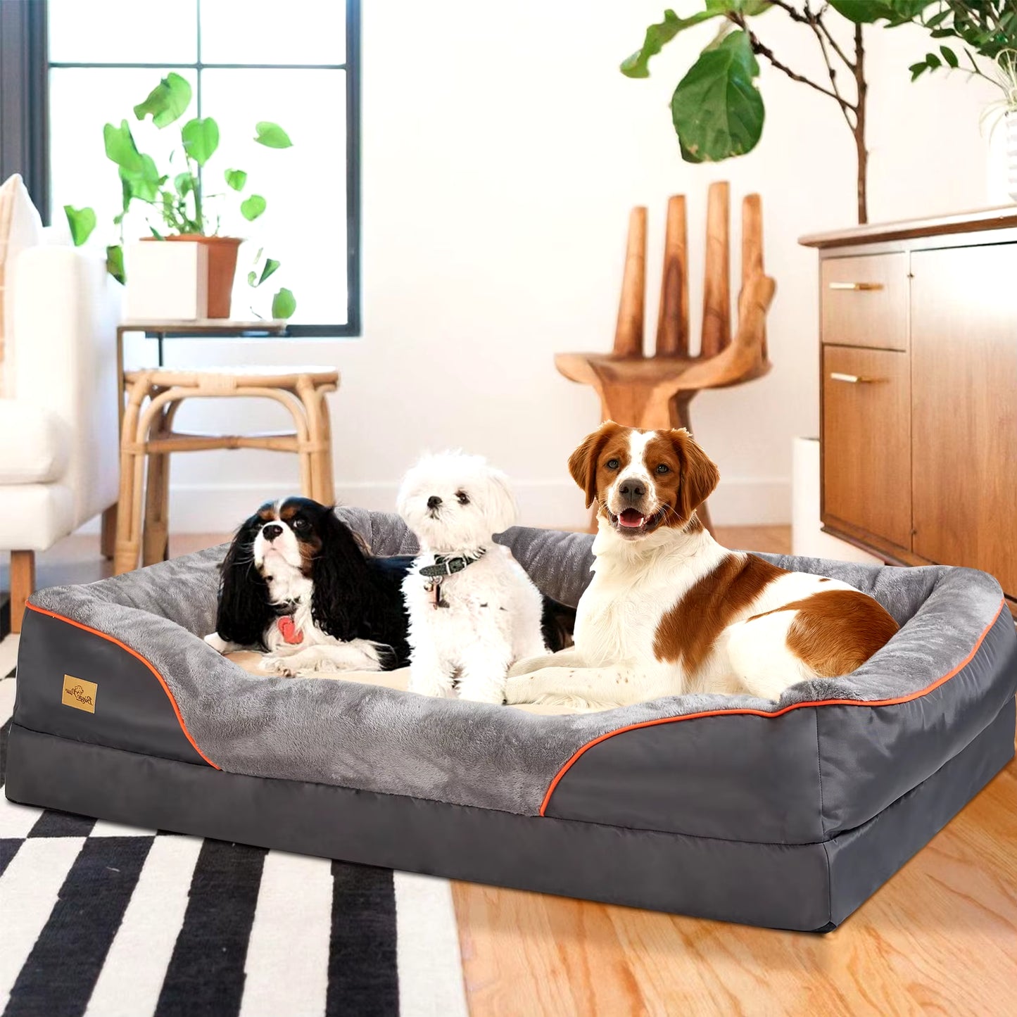 L XL 2XL 3XL Dog Bed Super Soft Orthopedic Foam Pet Bed Sleeping Mat with Cotton-Padded Bolster and Removable Cover